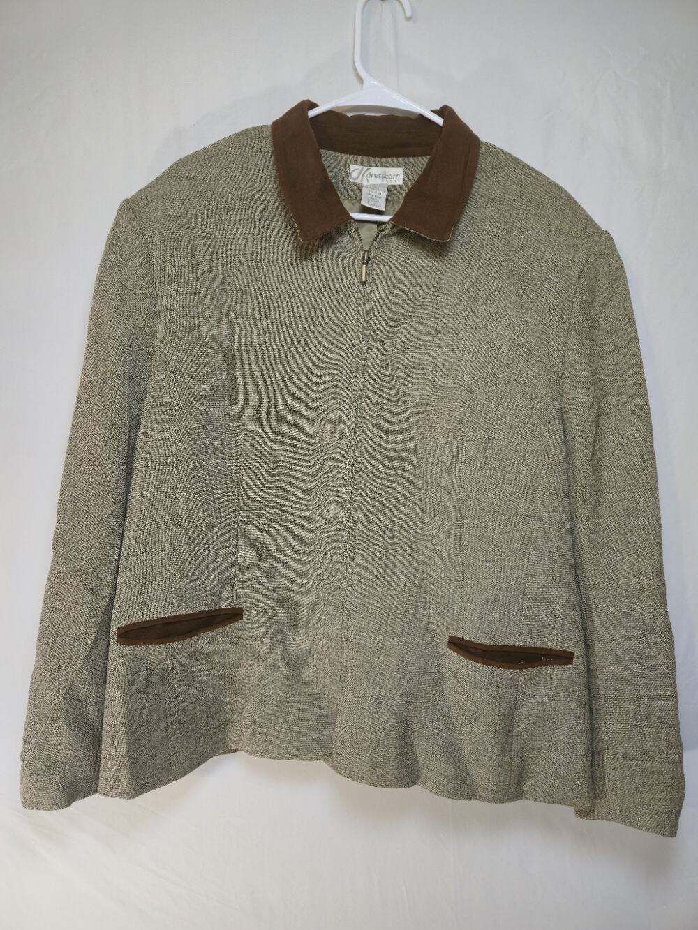 Dressbarn Zip Blazer Faux Suede Trim US Womens Plus Size 18W tan brown Texture